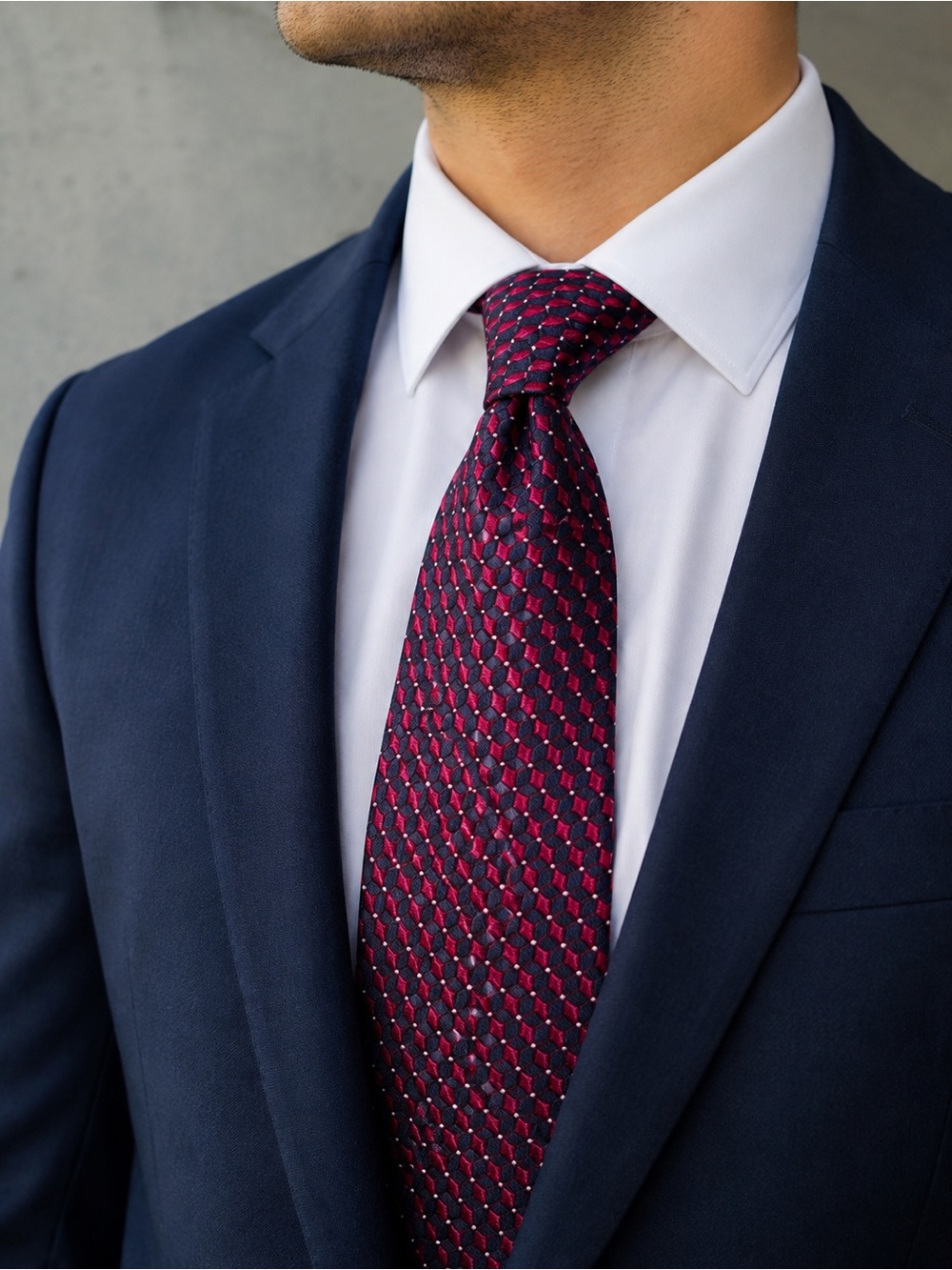 BOSS Hugo Boss Men’s Red Black Geometric 100% Silk Tie Made in Italy Corporate